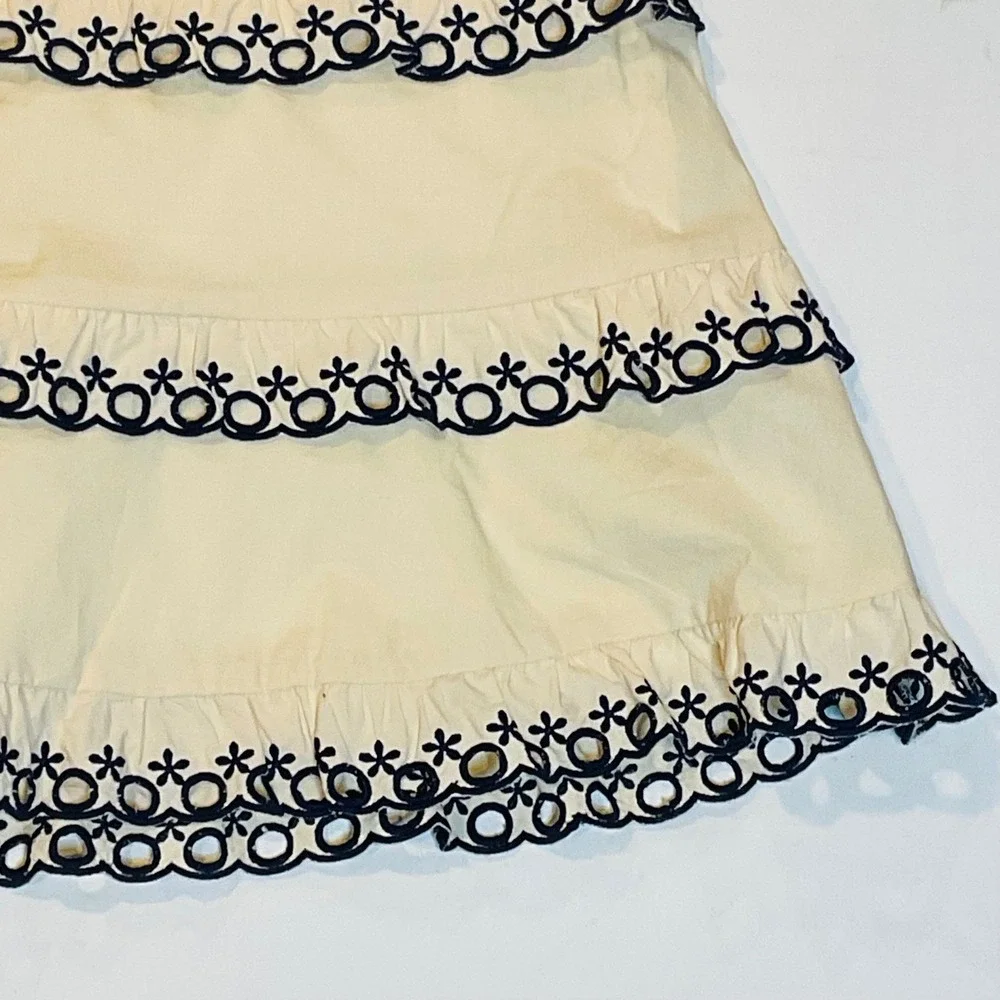 STELLAH women's skirt Cream Navy Blue Eyelet Tiered‎ Mini Ruffle Scalloped Large